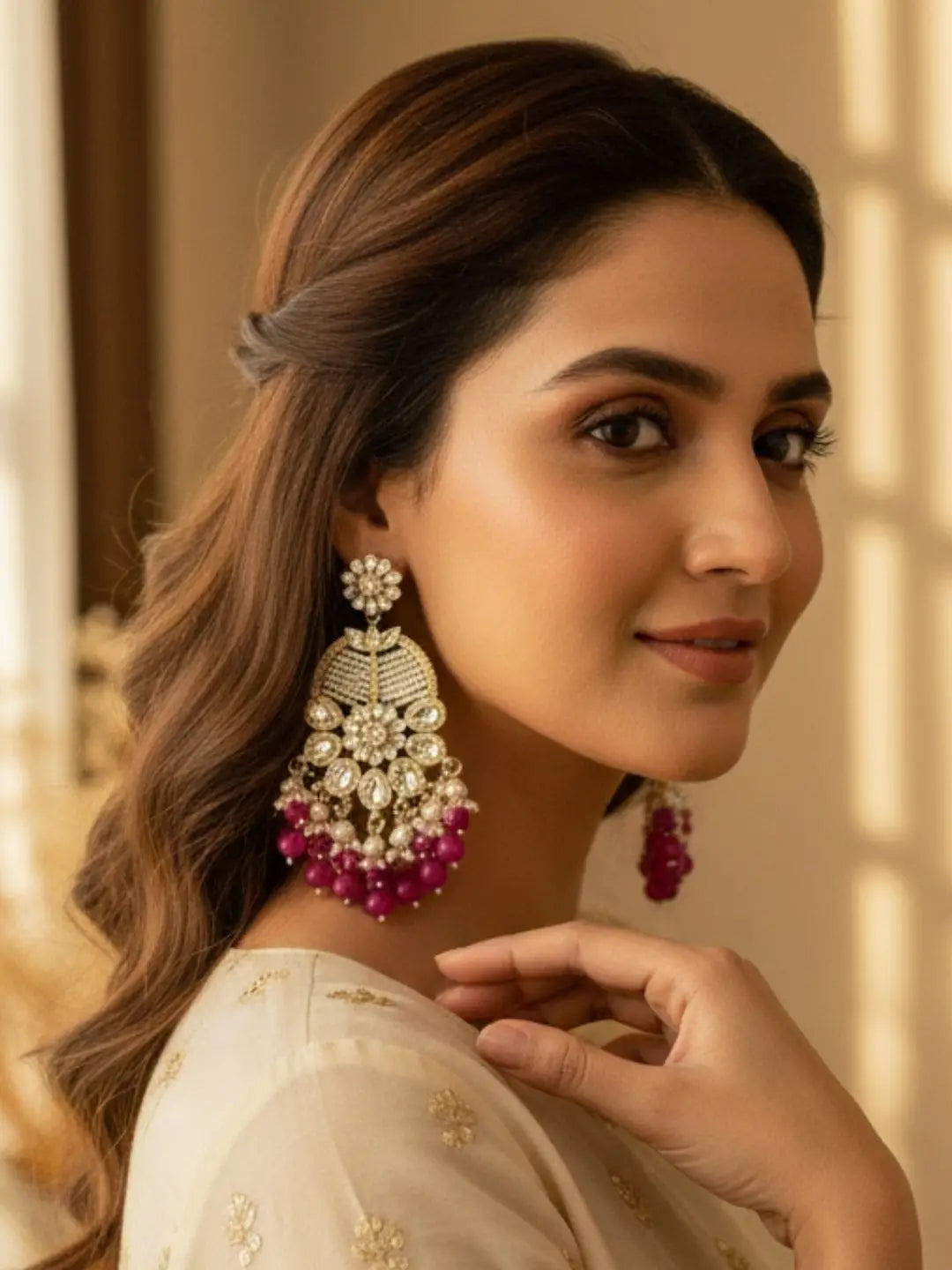 Ishhaara Ivory White Statement Kundan Earrings