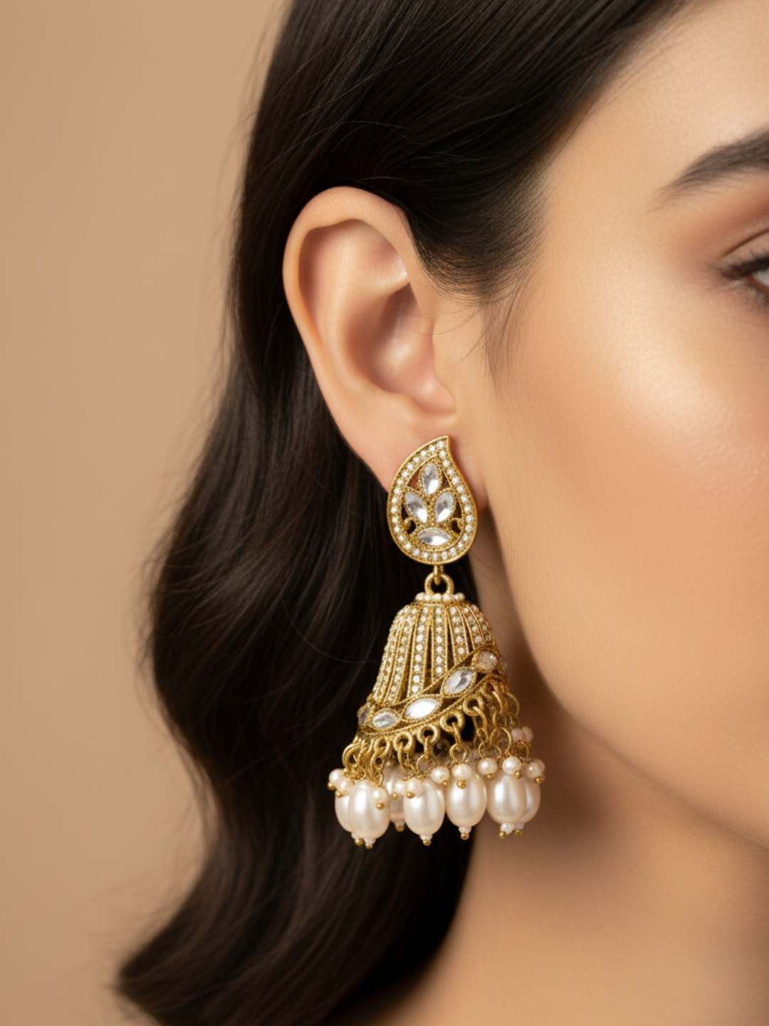 Ishhaara Jadau Jhumka Earring With Pearl Work