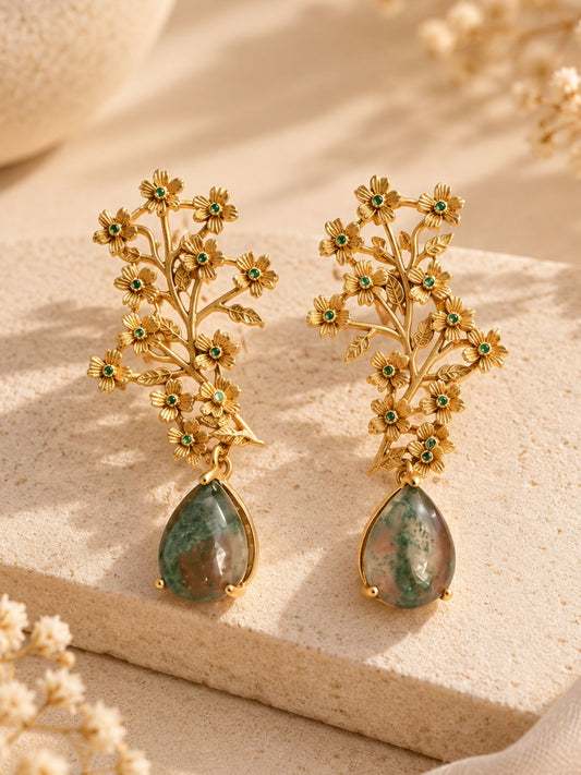Ishhaara Jade Leaf Filigree Earrings