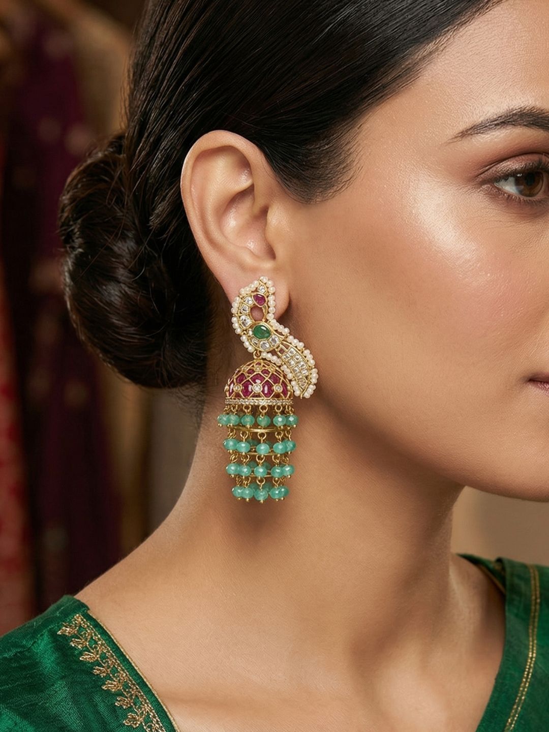 Ishhaara Kemp Peacock Layered Jhumka