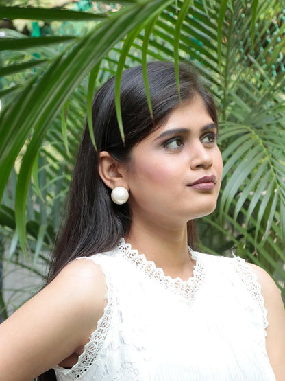Ishhaara Kinjal In Big Pearl Statement Studs White