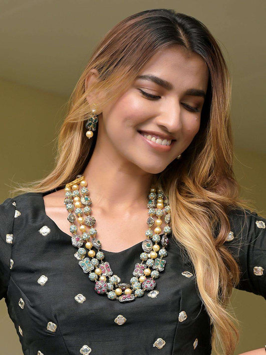 Ishhaara Kinjal In Victorian Semi Precious Layered Set