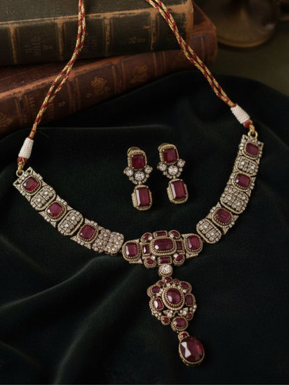 Ishhaara Kohinoor Ruby 925 Silver Necklace Set