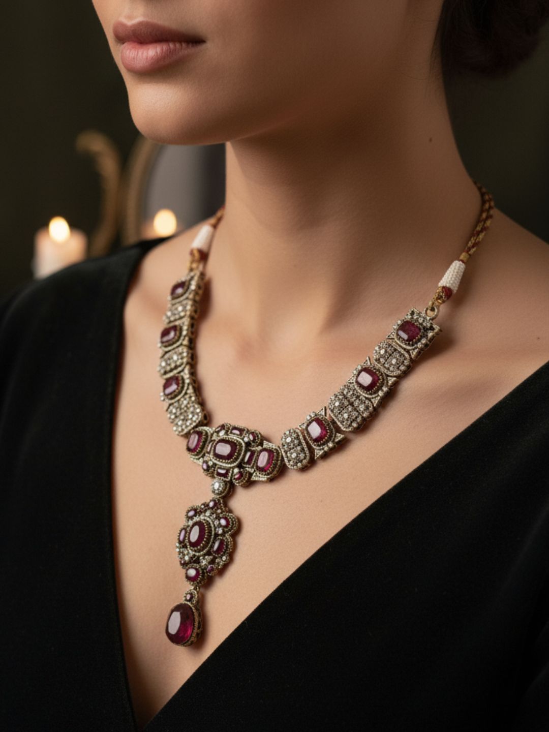 Ishhaara Kohinoor Ruby 925 Silver Necklace Set