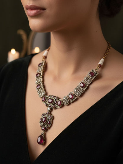 Ishhaara Kohinoor Ruby 925 Silver Necklace Set