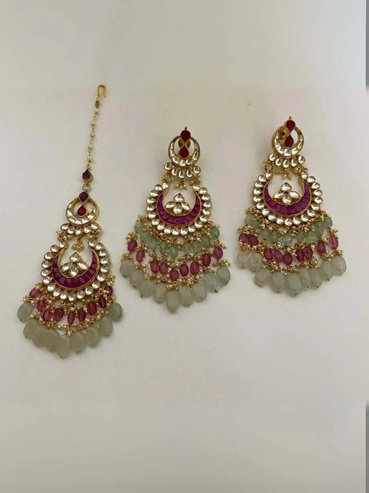 Ishhaara Kundan And Drop Embellished Earring With Maangtikka