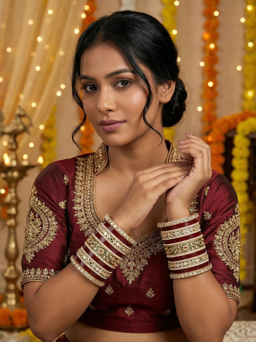 Ishhaara Kundan Bangle Cuff with Polki Stones — handcrafted Indian jewellery