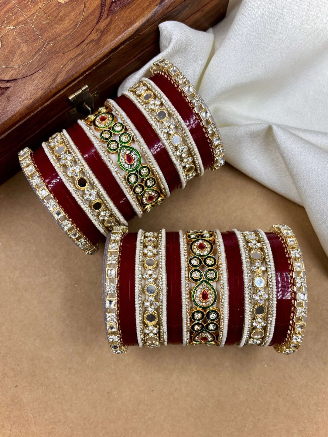 Ishhaara Kundan Bangle Cuff with Polki Stones — handcrafted Indian jewellery - view 2