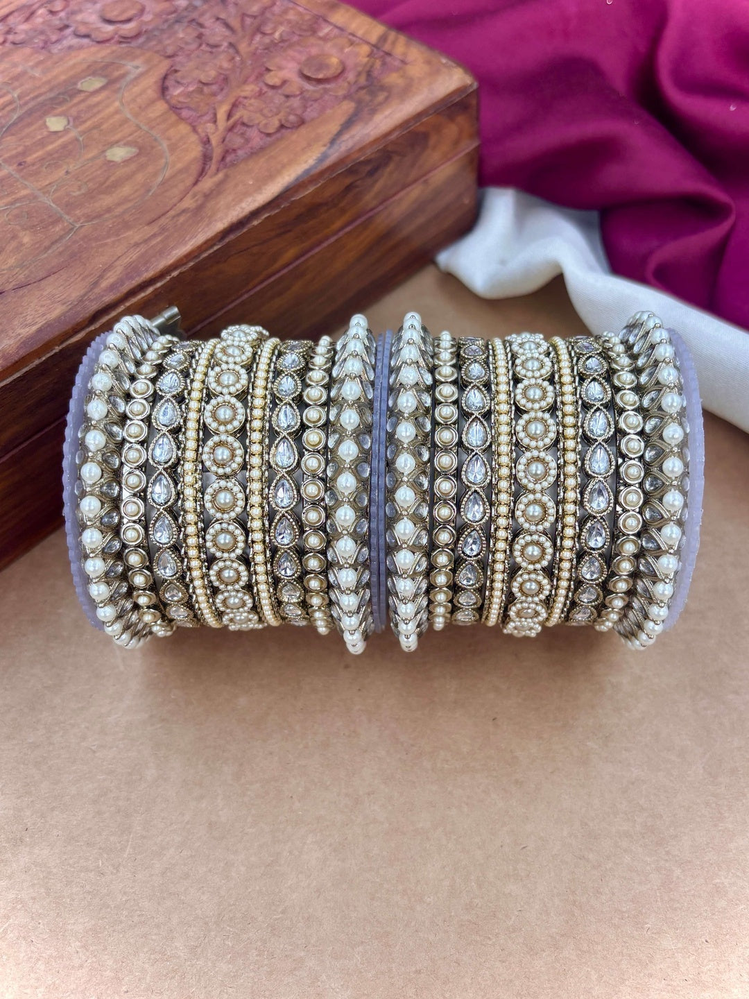 Ishhaara Kundan Bangle Set - decorative bangles with pearls and stones