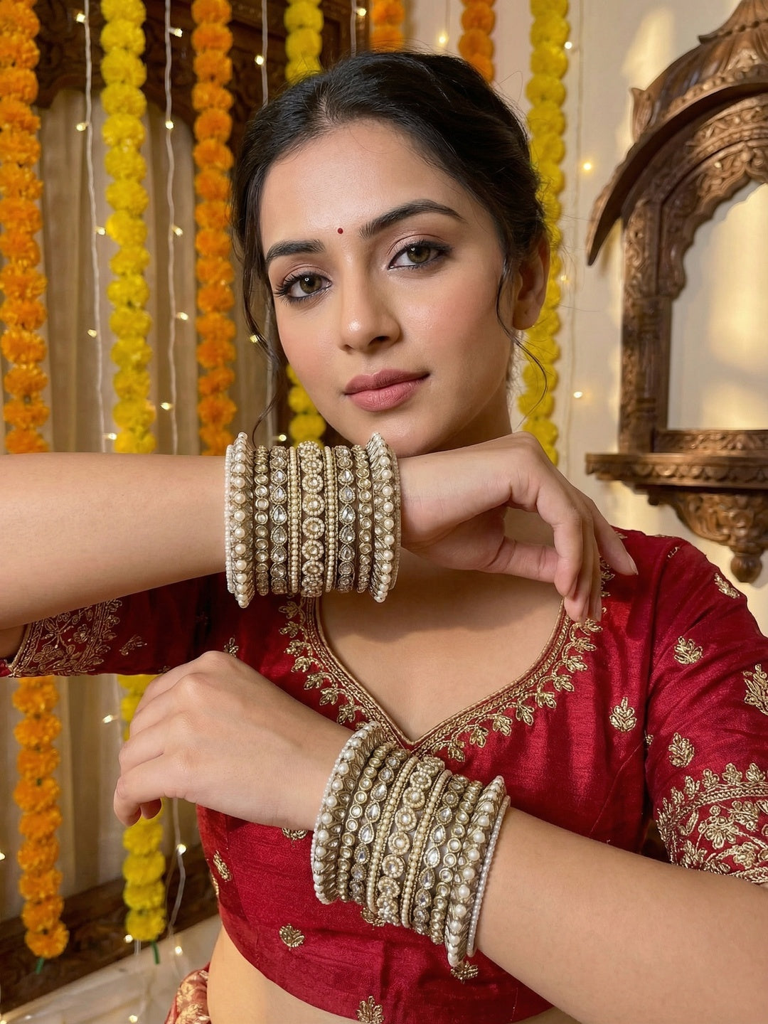 Ishhaara Kundan Bangle Set - decorative bangles with pearls and stones - view 3