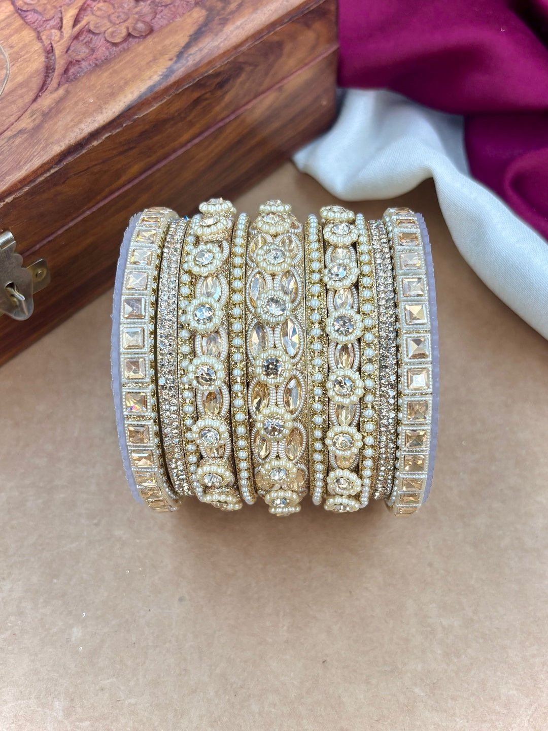 Ishhaara Kundan Bangle Set - A stunning collection of gold-plated bangles adorned with intricate Kundan designs - view 3