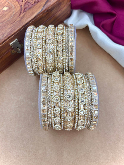 Ishhaara Kundan Bangle Set - A stunning collection of gold-plated bangles adorned with intricate Kundan designs - view 5