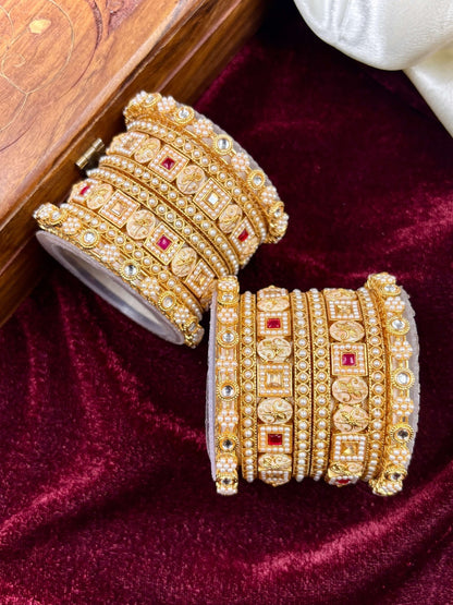 Ishhaara Kundan Bangle Set for Women - a beautiful model wearing gold-plated bangles with intricate designs - view 2