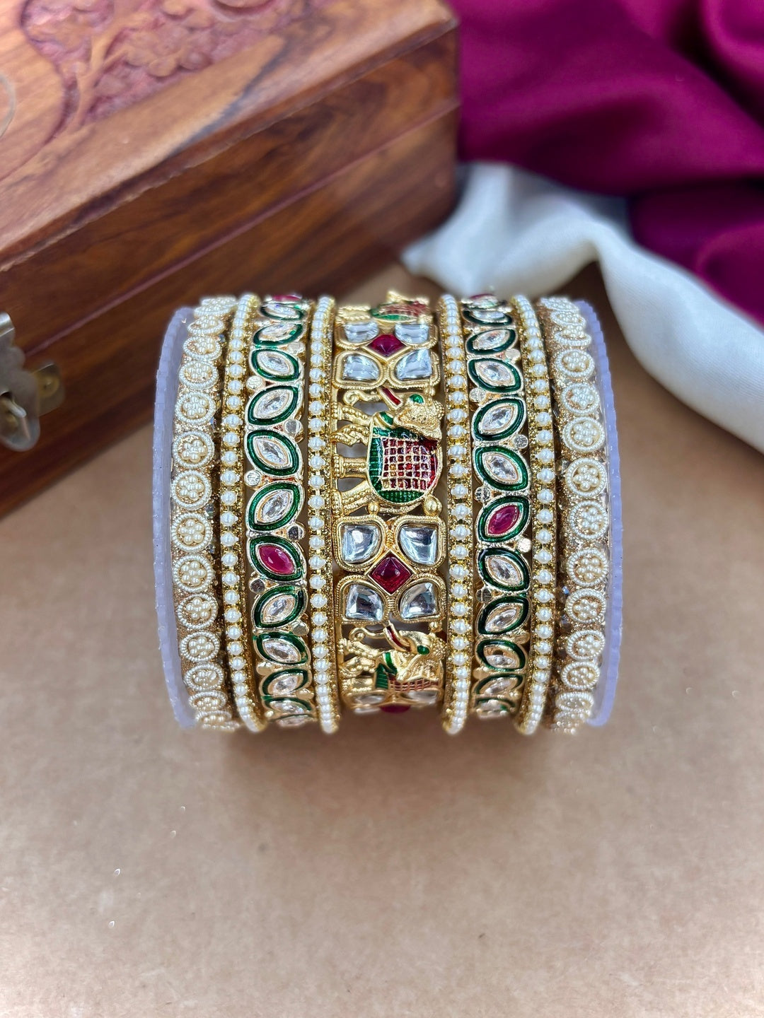 Ishhaara Kundan Bangle Set - A pair of intricately designed gold-plated bangles with kundan work and colorful stones. - view 2