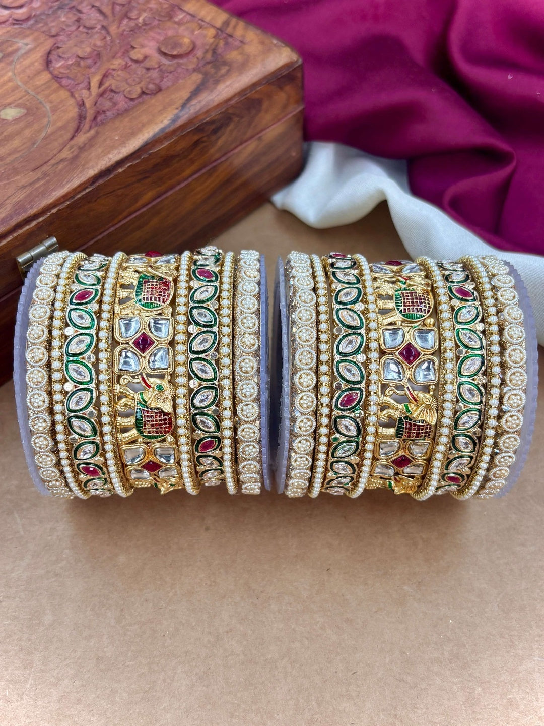 Ishhaara Kundan Bangle Set - A pair of intricately designed gold-plated bangles with kundan work and colorful stones. - view 3