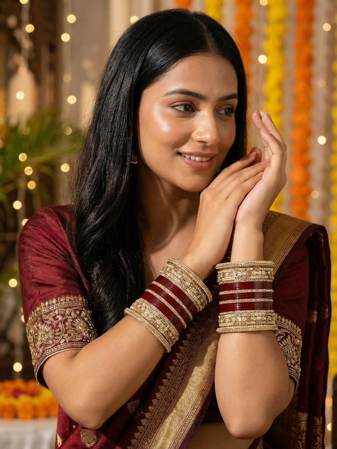 Ishhaara Kundan Bangle Set with Diamond Polki Work — handcrafted Indian jewellery - view 2