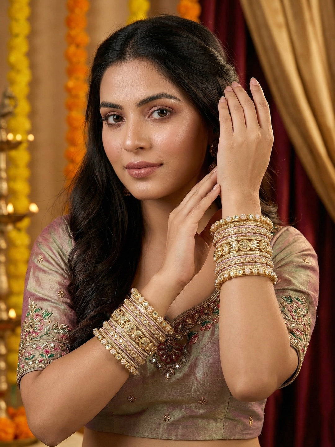 Ishhaara Kundan Bangle Set with Meenakari and Polki — handcrafted Indian jewellery - view 4