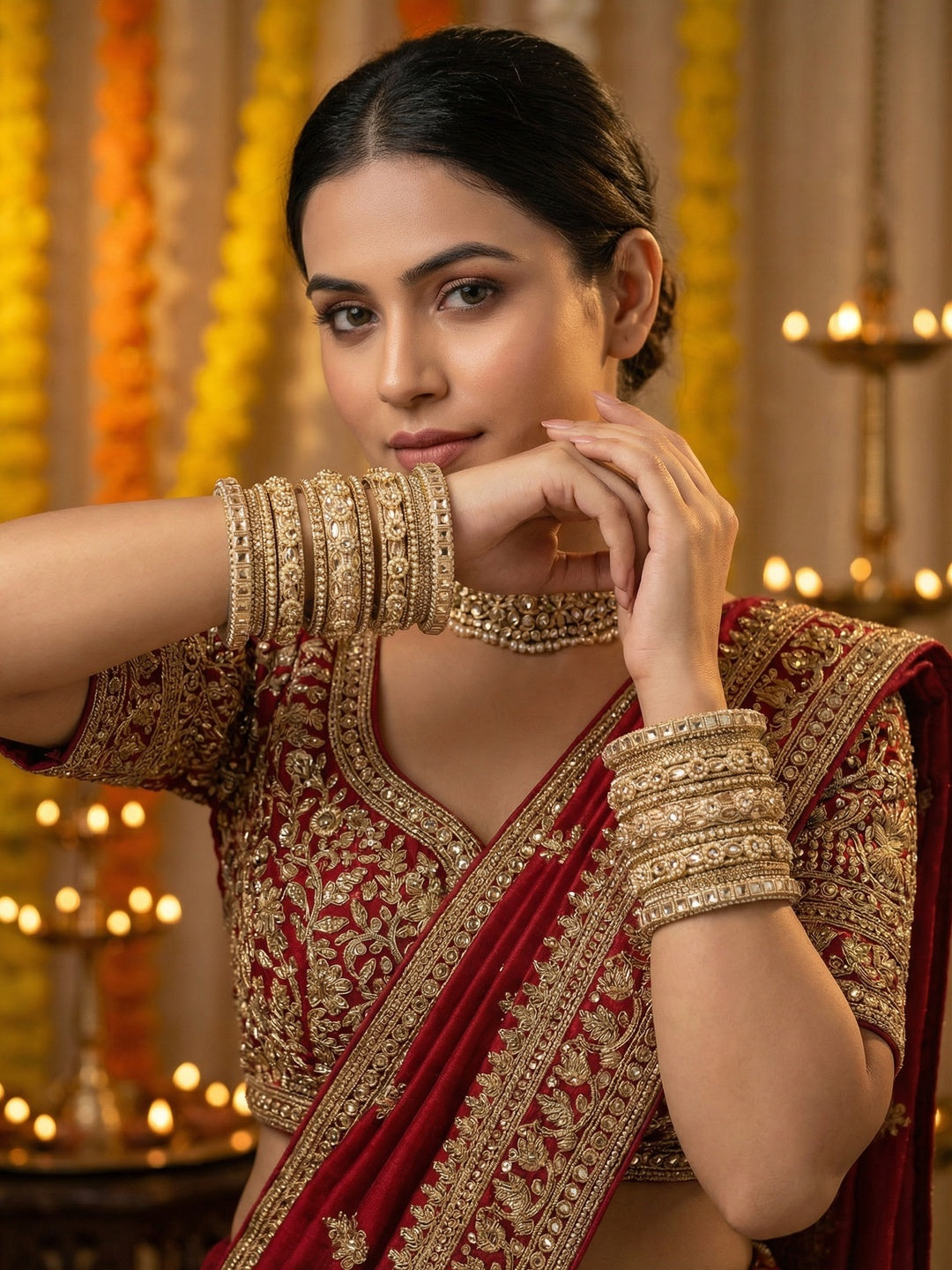 Ishhaara Kundan Bangle Set with Polki Stones — handcrafted Indian jewellery - view 4