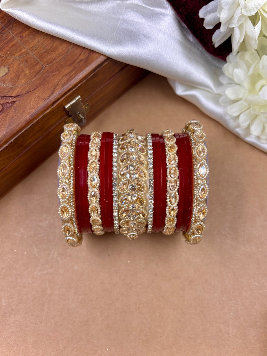 Ishhaara Kundan Bangle Set with Red Lac Finish — handcrafted Indian jewellery
