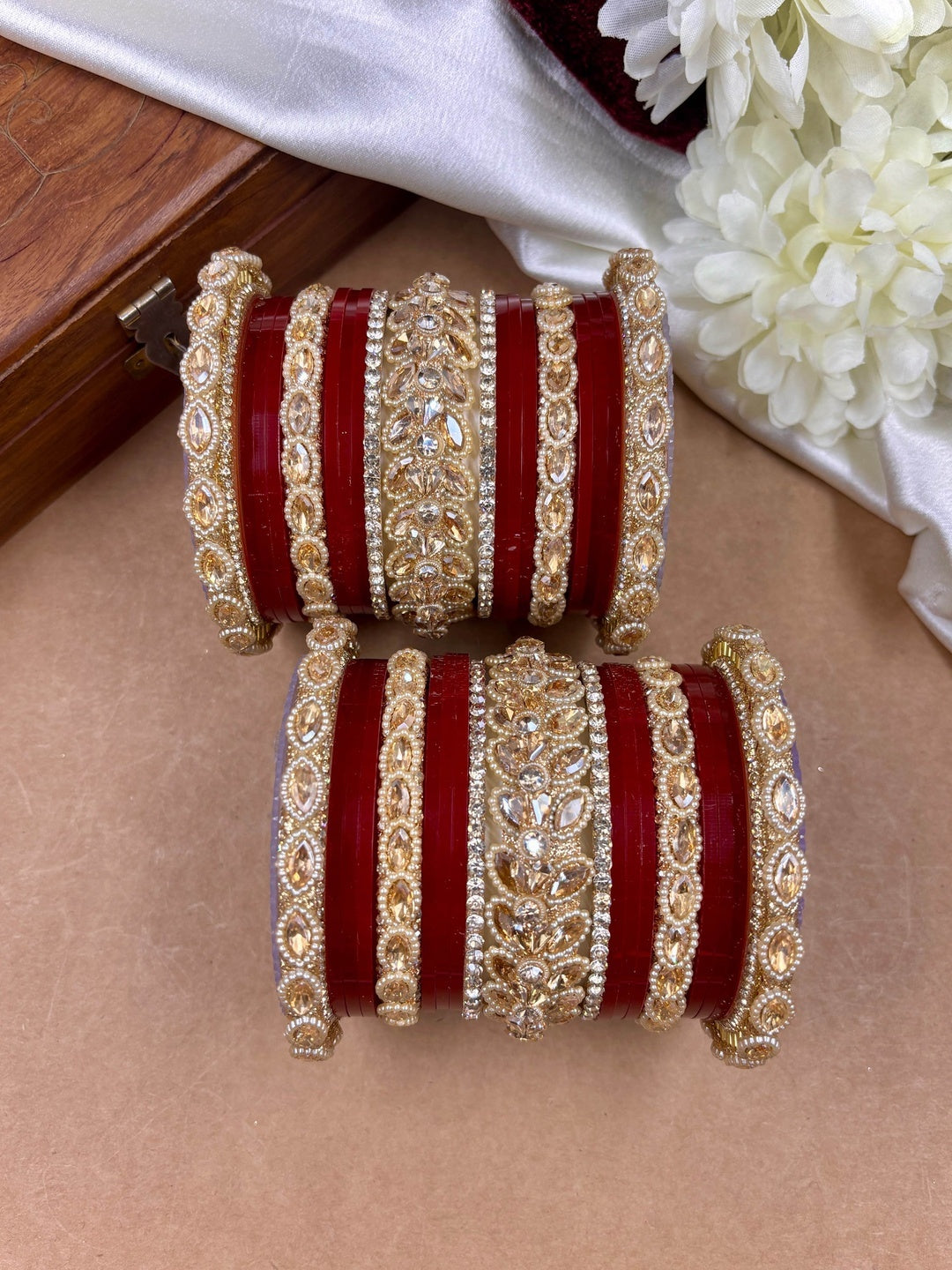 Ishhaara Kundan Bangle Set with Red Lac Finish — handcrafted Indian jewellery - view 2