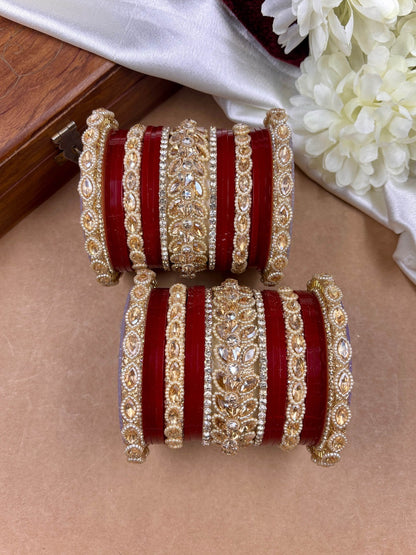 Ishhaara Kundan Bangle Set with Red Lac Finish — handcrafted Indian jewellery - view 2
