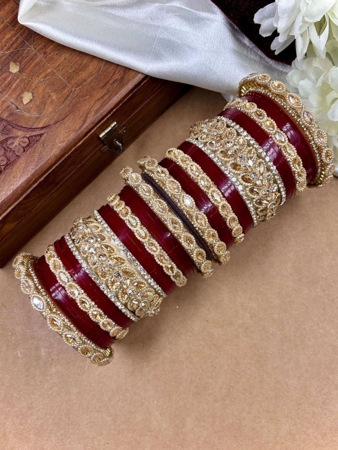 Ishhaara Kundan Bangle Set with Red Lac Finish — handcrafted Indian jewellery - view 4