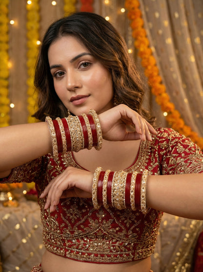 Ishhaara Kundan Bangle Set with Red Lac Finish — handcrafted Indian jewellery - view 5