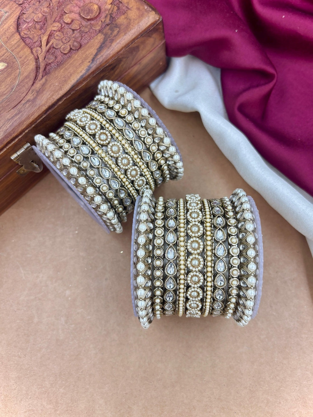 Ishhaara Kundan Bangle Set with White Stones — handcrafted Indian jewellery - view 2
