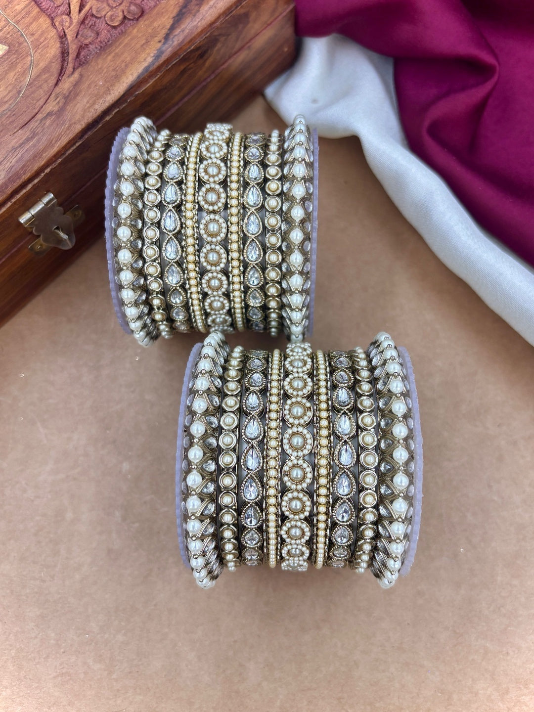 Ishhaara Kundan Bangle Set with White Stones — handcrafted Indian jewellery - view 4