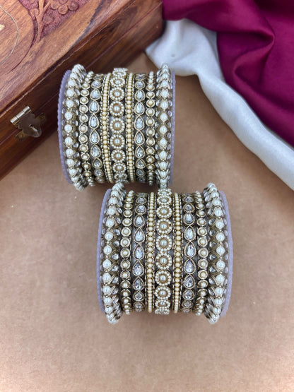 Ishhaara Kundan Bangle Set with White Stones — handcrafted Indian jewellery - view 4