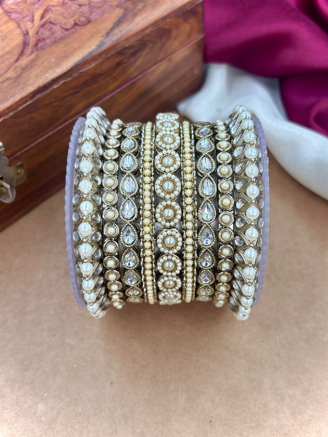 Ishhaara Kundan Bangle Set with White Stones — handcrafted Indian jewellery - view 5