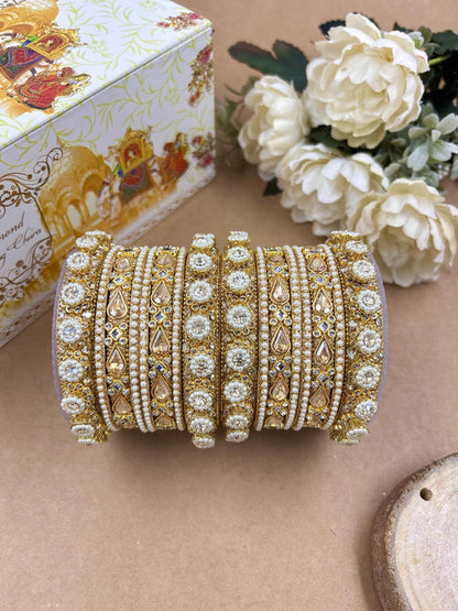 Ishhaara Kundan Bangles Set - a beautifully crafted set of gold-plated bangles adorned with intricate Kundan work and sparkling stones - view 3