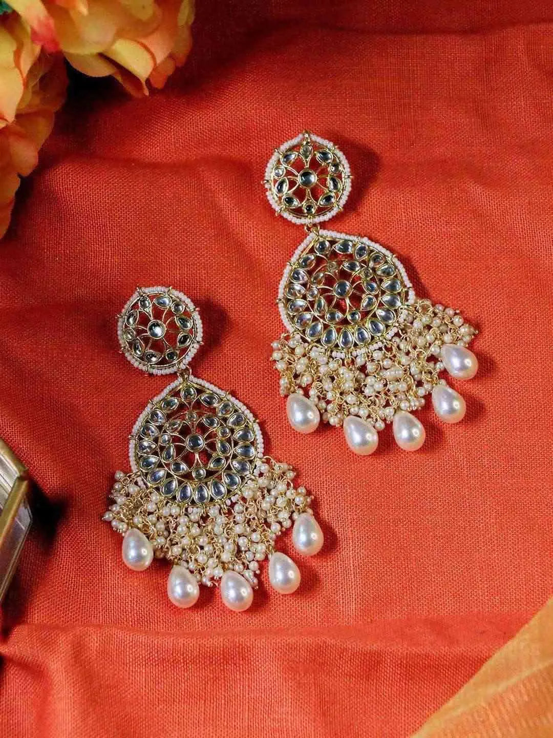 Ishhaara Kundan Chandbali And Pearls Earrings