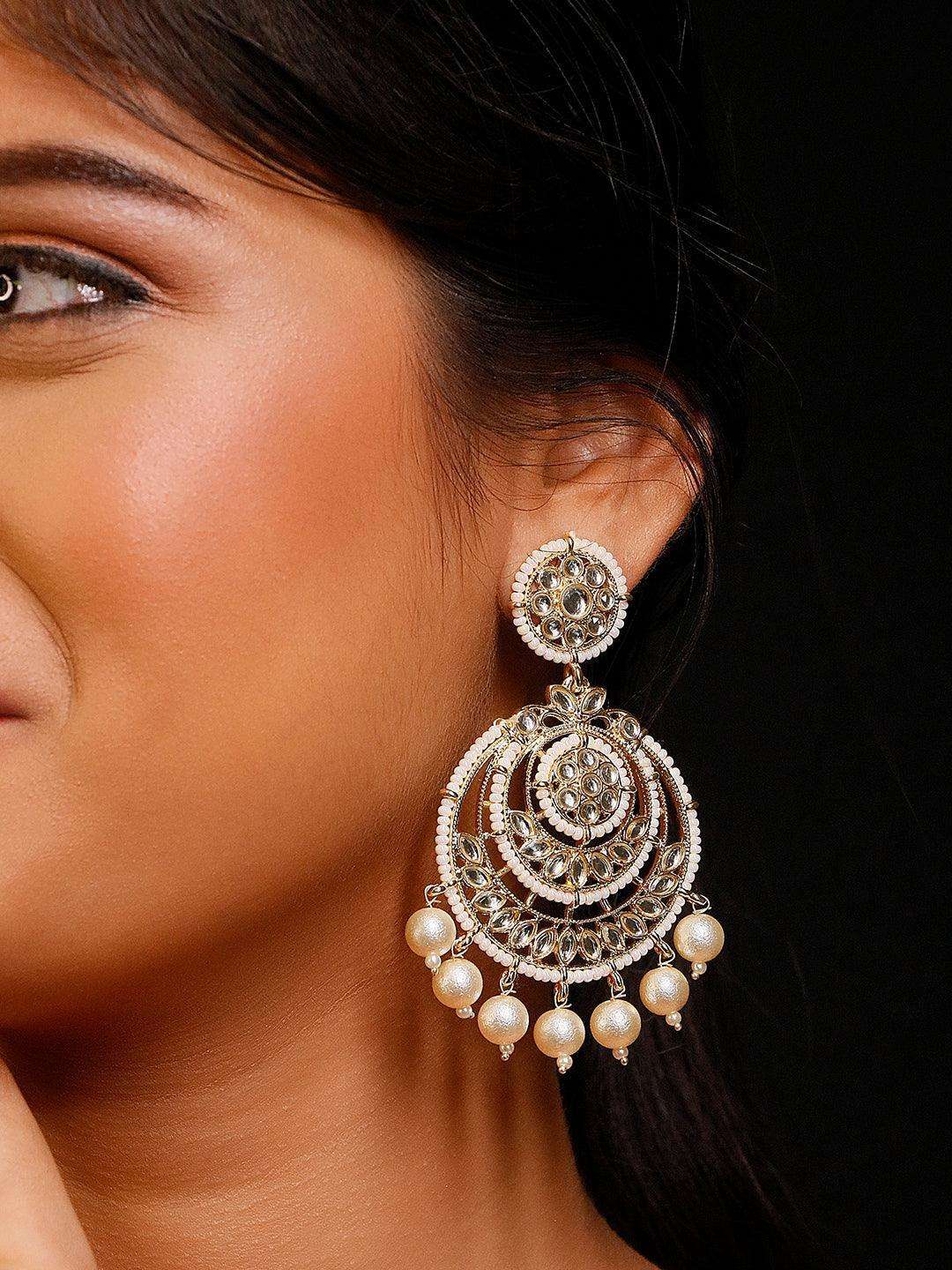 Ishhaara Kundan Chandbali Earrings With Pearls
