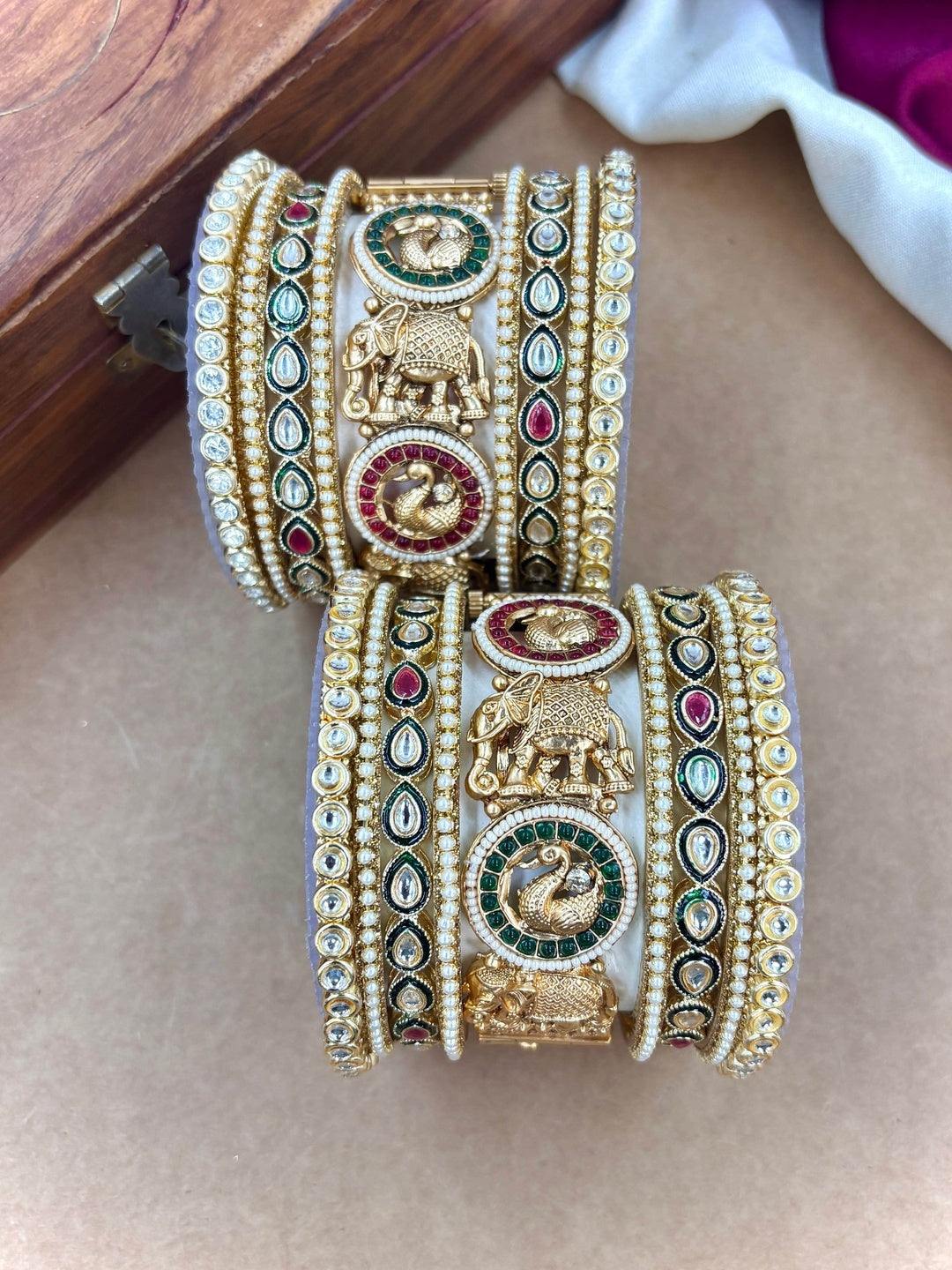 Ishhaara Kundan Elephant Design Bangle Pair — handcrafted Indian jewellery - view 4