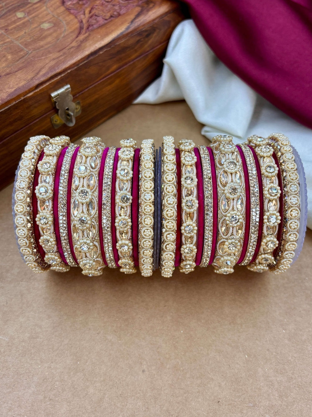 the brand Kundan Emerald Green Bangle Set — handcrafted Indian jewellery - view 10