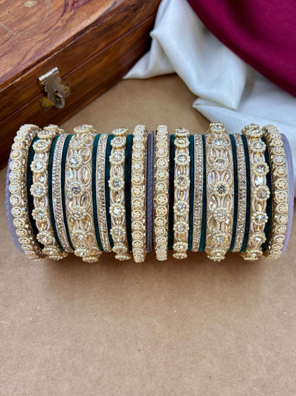 the brand Kundan Emerald Green Bangle Set — handcrafted Indian jewellery - view 3