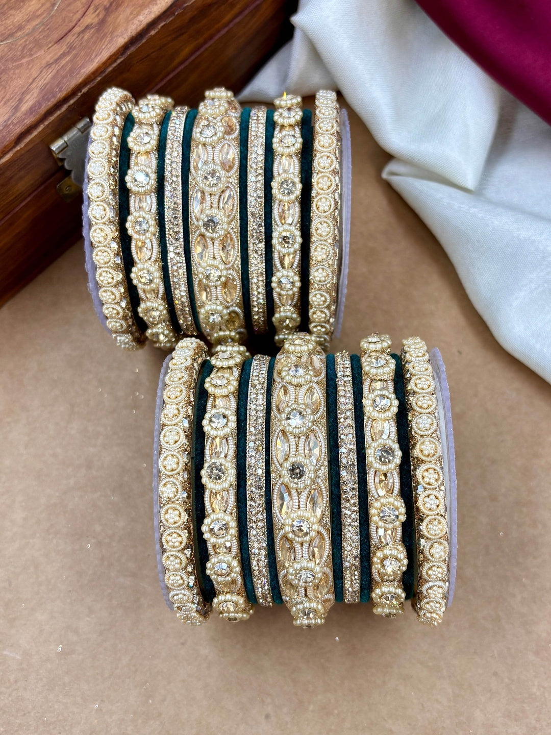 the brand Kundan Emerald Green Bangle Set — handcrafted Indian jewellery - view 5