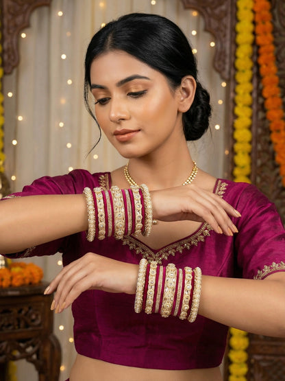 the brand Kundan Emerald Green Bangle Set — handcrafted Indian jewellery - view 6
