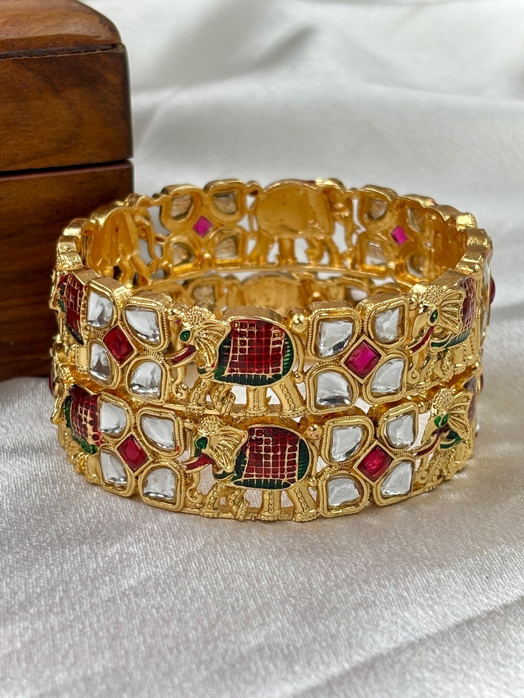 Ishhaara Kundan Meenakari Elephant Bangle — handcrafted Indian jewellery - view 2