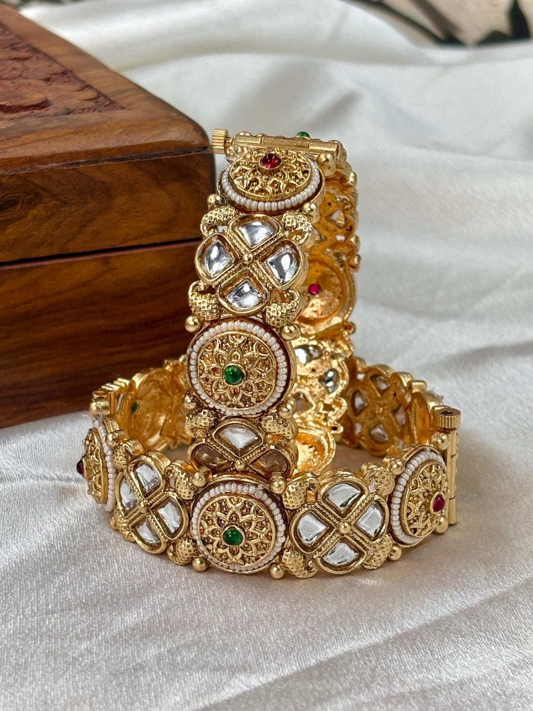 Ishhaara Kundan Polki Bangle Cuff — handcrafted Indian jewellery - view 3