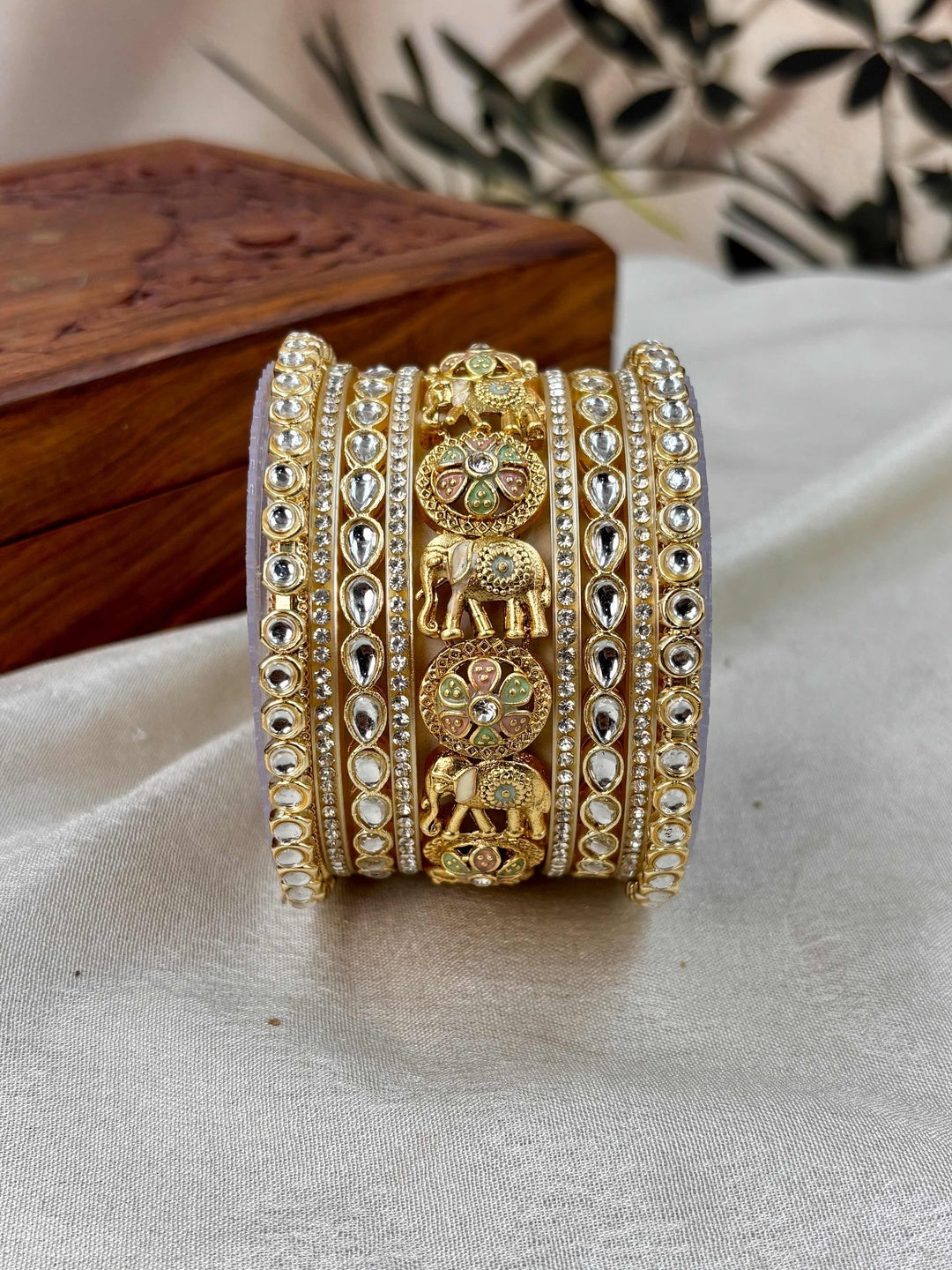 Ishhaara Kundan Polki Elephant Bangle Set — handcrafted Indian jewellery