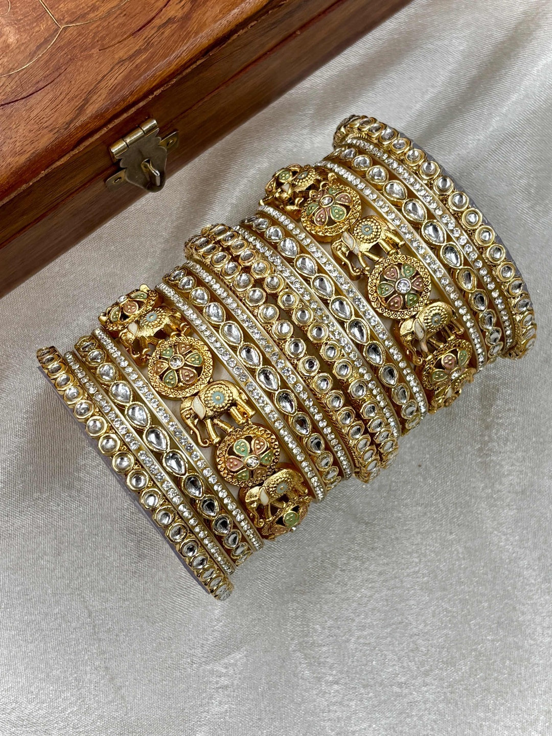 Ishhaara Kundan Polki Elephant Bangle Set — handcrafted Indian jewellery - view 2