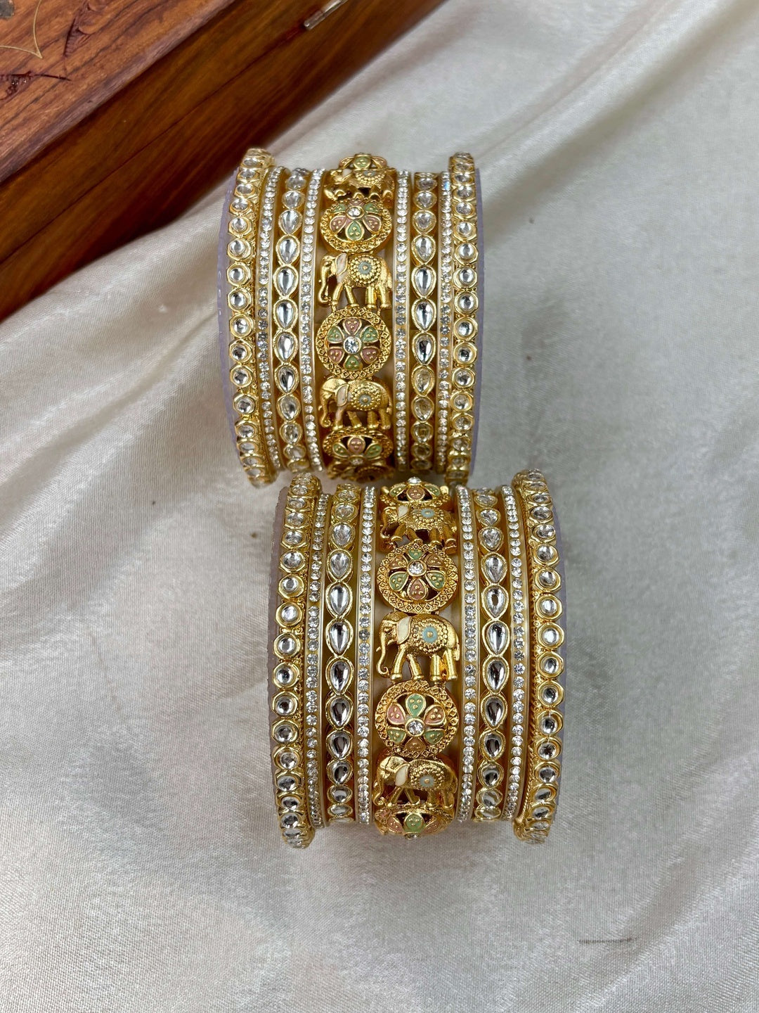 Ishhaara Kundan Polki Elephant Bangle Set — handcrafted Indian jewellery - view 3