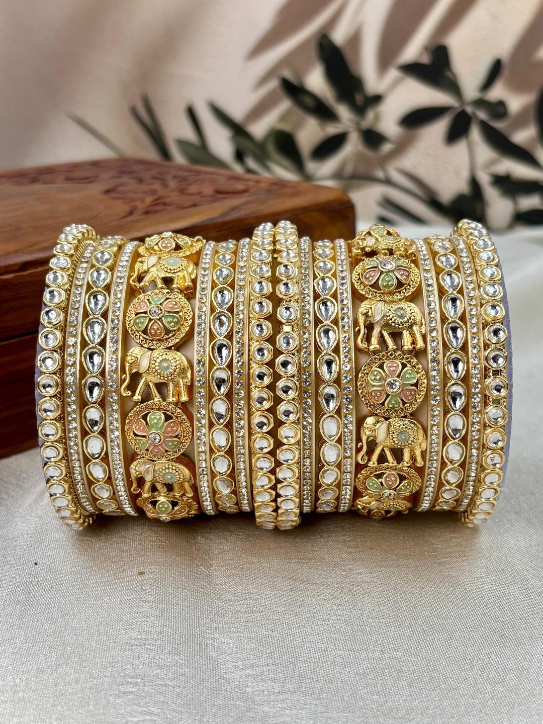 Ishhaara Kundan Polki Elephant Bangle Set — handcrafted Indian jewellery - view 4