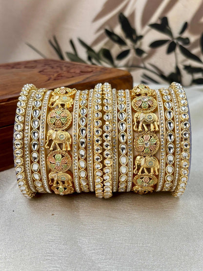 Ishhaara Kundan Polki Elephant Bangle Set — handcrafted Indian jewellery - view 4