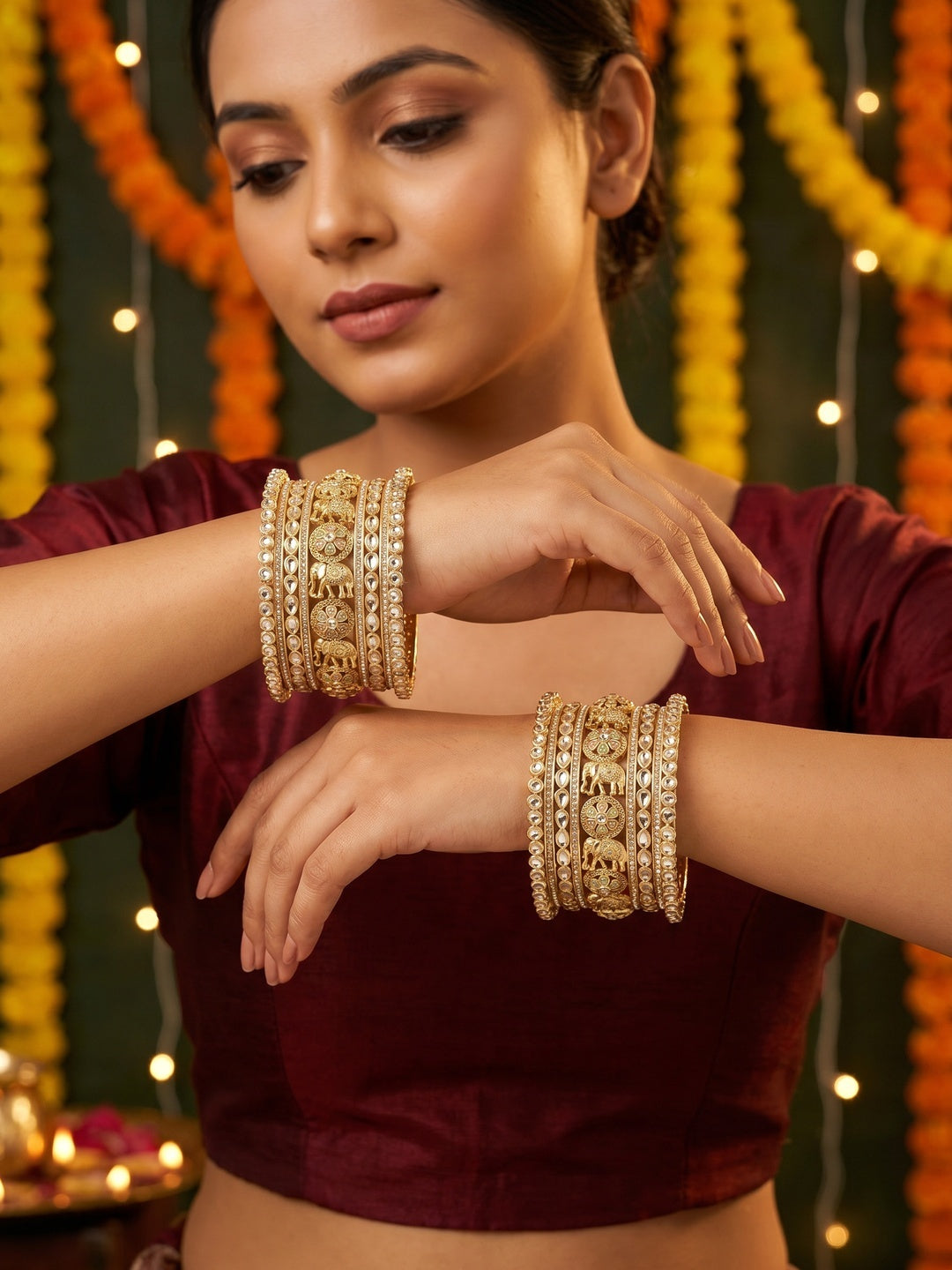 Ishhaara Kundan Polki Elephant Bangle Set — handcrafted Indian jewellery - view 5