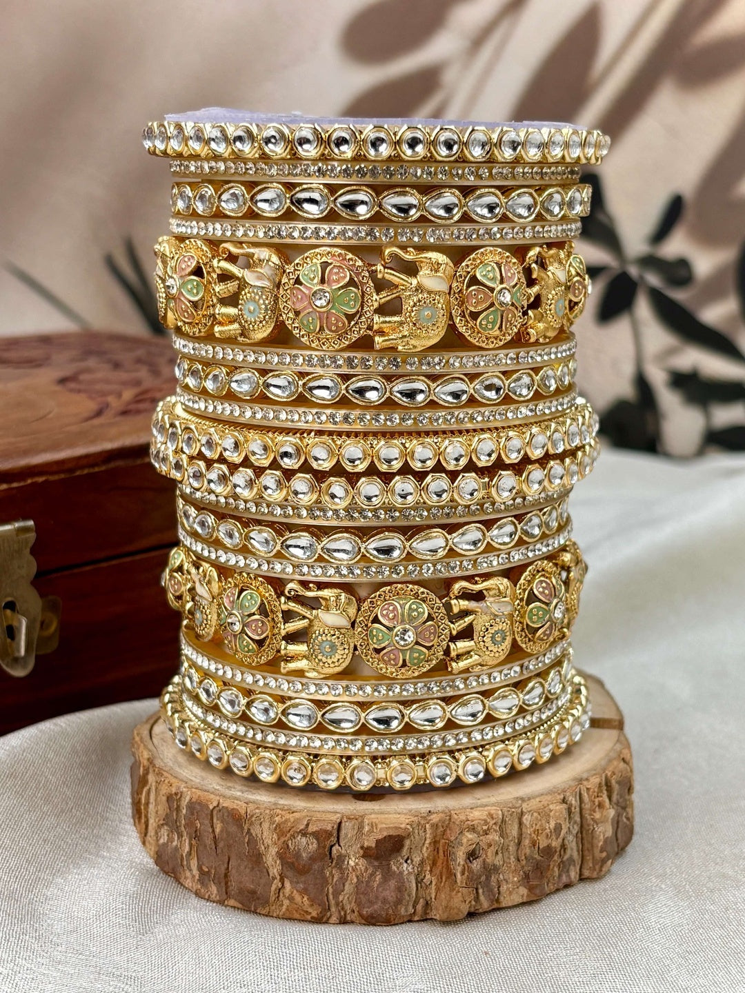 Ishhaara Kundan Polki Elephant Bangle Set — handcrafted Indian jewellery - view 7