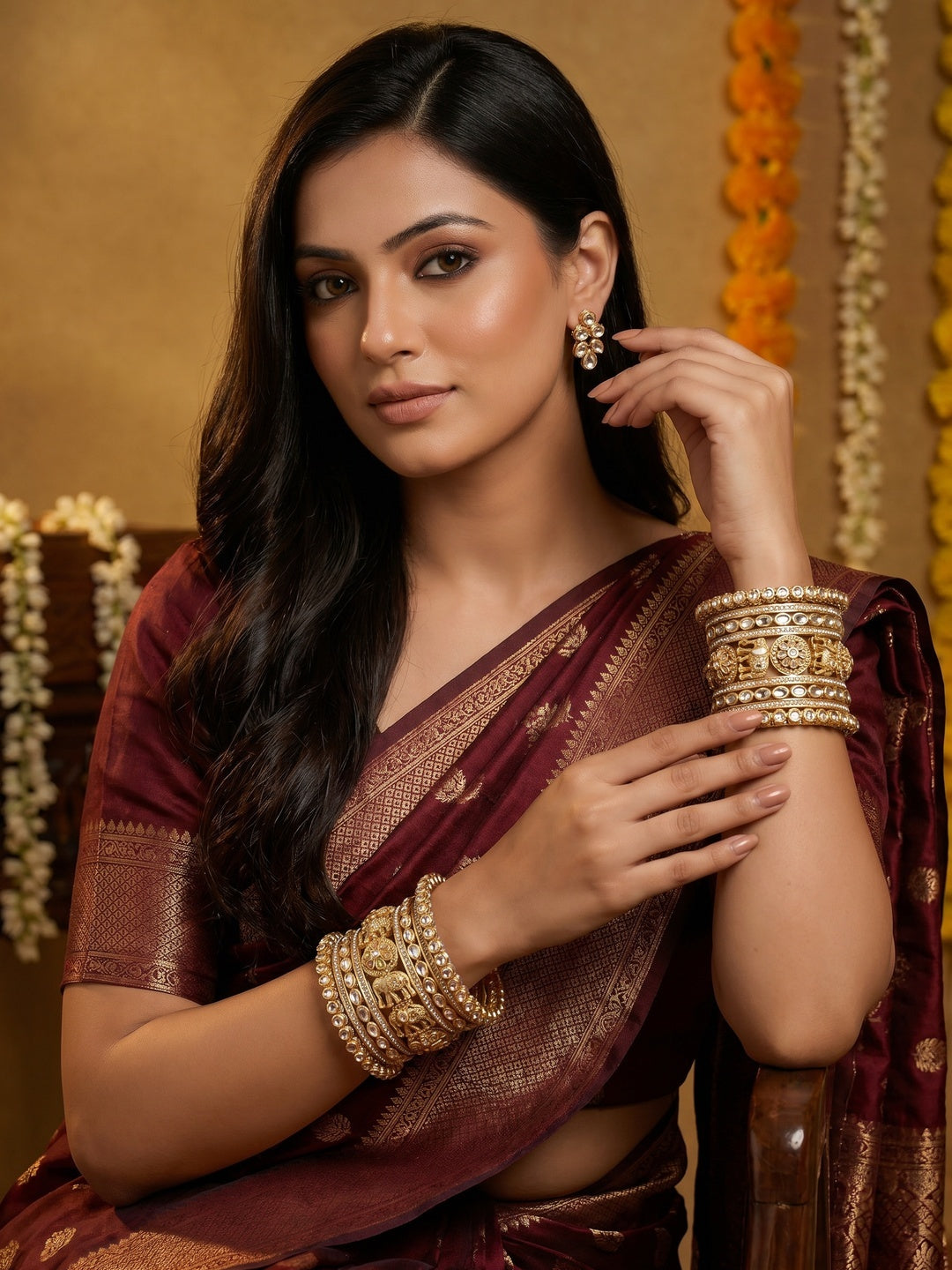 Ishhaara Kundan Polki Elephant Bangle Set — handcrafted Indian jewellery - view 8