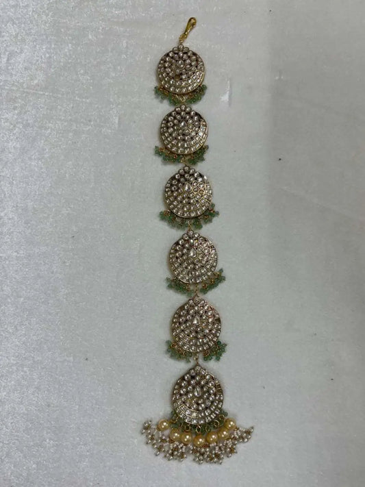 Ishhaara Kundan Polki With Green Beads Drop Choti